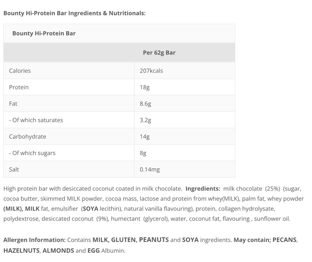 Bounty Hi Protein Bar - 12 x 52gr