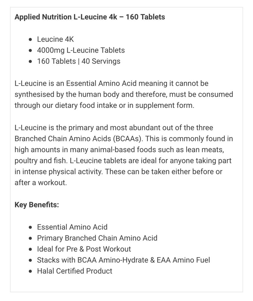 Applied Nutrition Leucine 4K - 160 caps