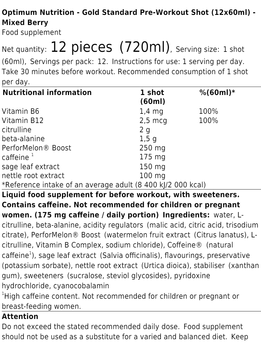 Pre-Workout Shot (12x60ml)