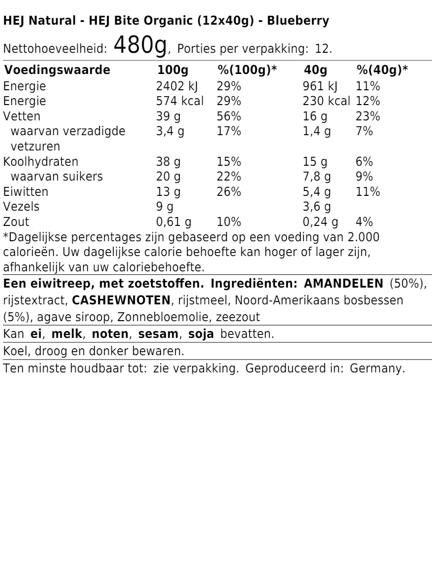 HEJ Bite Organic (12x40g)