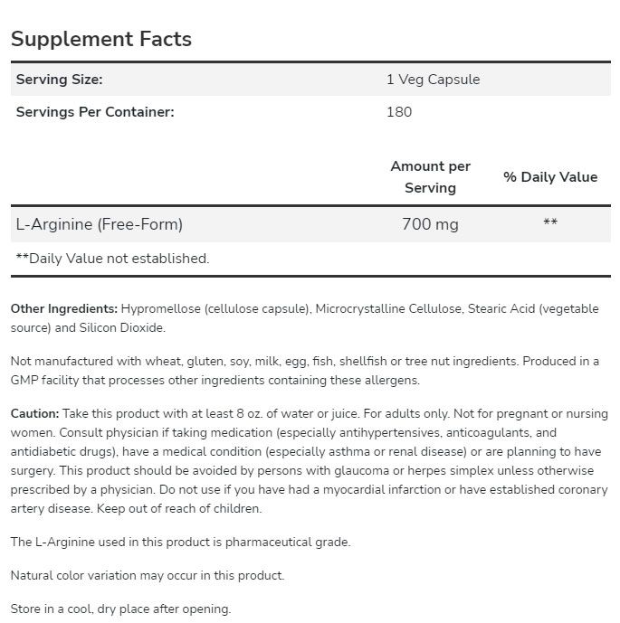NOW33 L-Arginine 700mg - 180 veg caps